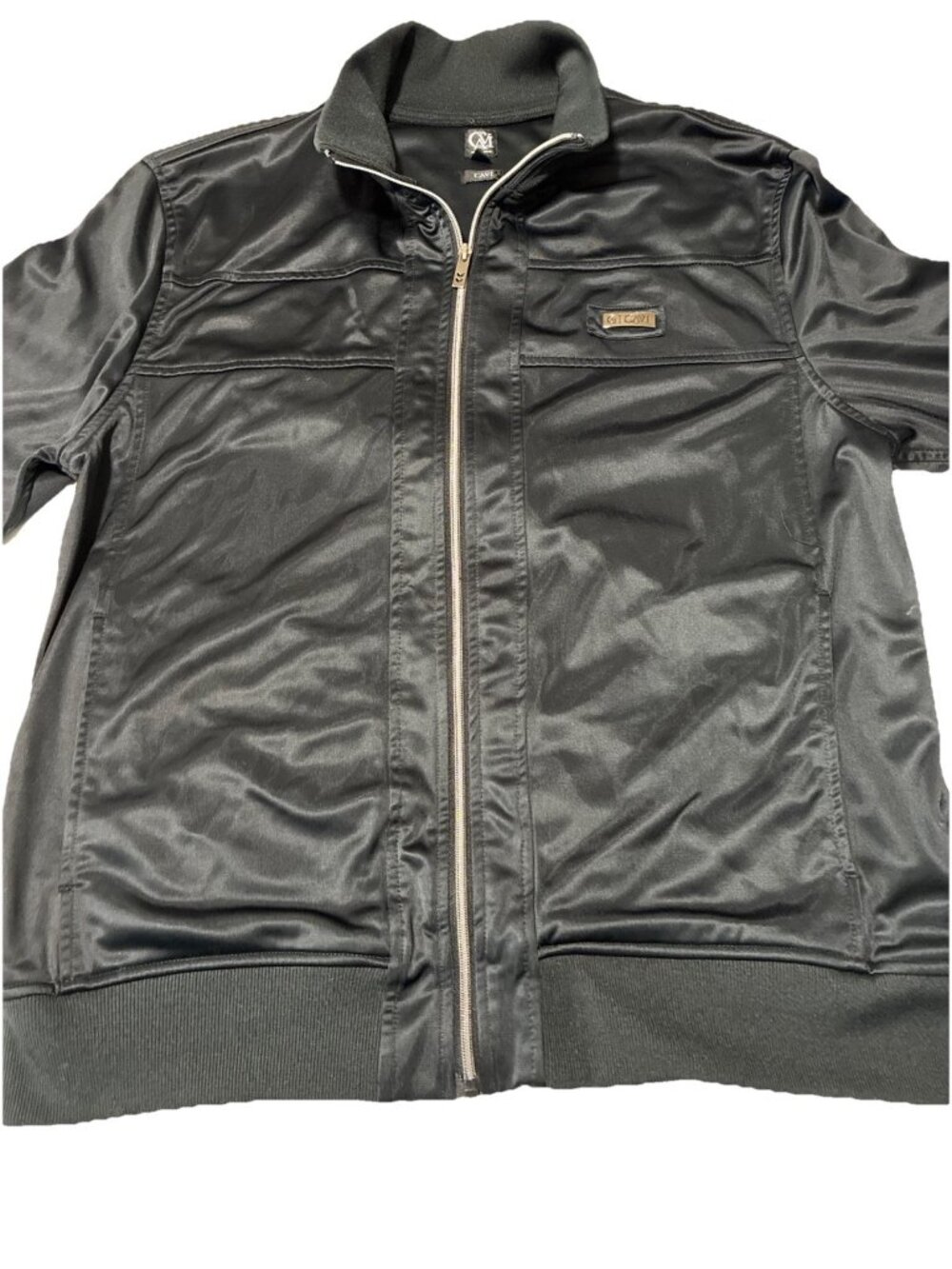 Cavi NYC Satin Track Jacket Mens 2XL Black Gold Zip Streetwear Bomber Coat - Picture 1 of 15